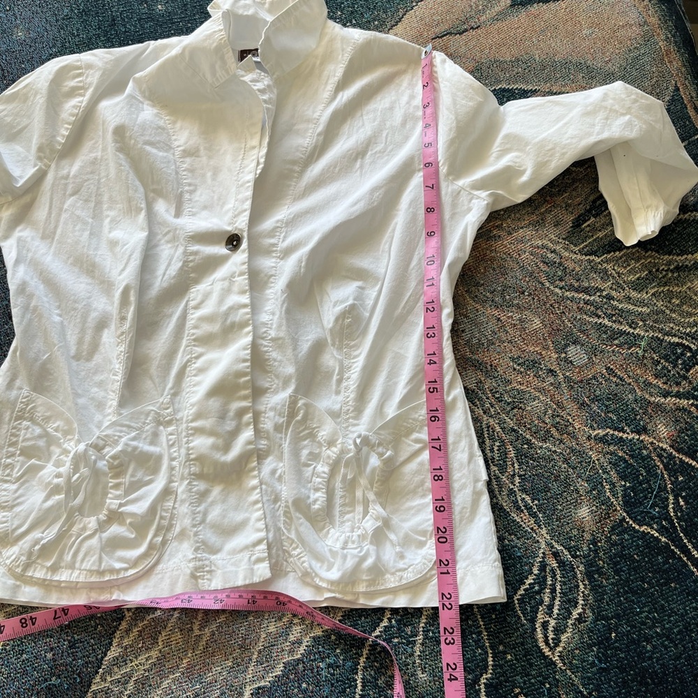 XCVI White Lightweight Button Front Jacket Women’s S Ruched Pockets Cropped - Picture 12 of 14